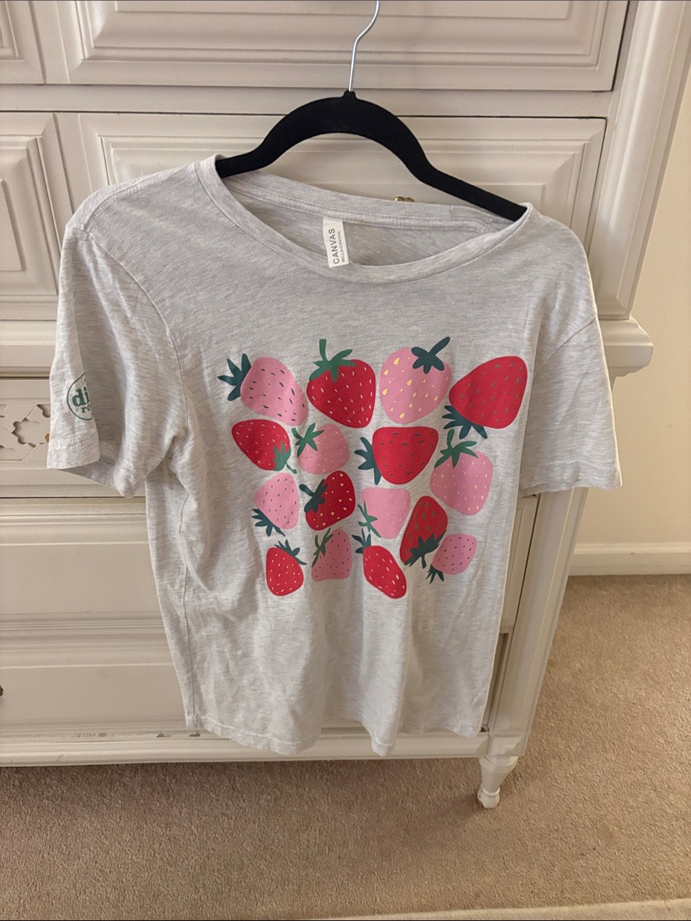 Bella Canvas Women’s Strawberry Tee - Light Gray with Red & Pink Berries